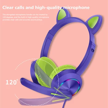 2020 m Cute Kačių Galvos montuojamas laisvų Rankų įranga Laidinė Žaidimų Muzikos Stereo Bass Ausines LED Šviesos 3.5 mm Laidinio Mergina Dukra laisvų Rankų įranga PC