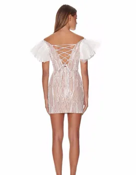 Kilimo ir tūpimo tako Dizaineris Suknelė Moterims 2020 Seksualus V-kaklo Išjungti Peties White Pearl Nėrinių Šalis Suknelė