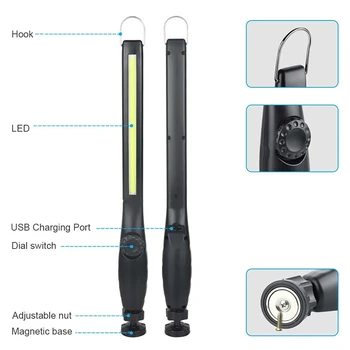 LED Darbo Lemputė USB Įkrovimo COB Darbą Šviesos Nešiojamų Magnetinio Belaidžius Apžiūra Lengvųjų Automobilių Remontas, Naudoti Namuose, Dirbtuvėse