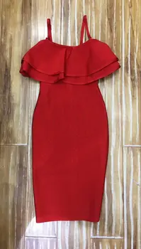 Seksualus, Moterų Suknelė Spageti Dirželis Raudona Vidurio Blauzdos Rankovių Įžymybė Tvarstis Suknelė