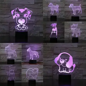 Naujų Kūrybinių Šuo 3D LED Lempos Jutiklinis Nuotolinio Miegamajame Miega Naktį Šviesos Šventė Vaikas Dovana Mielas Animacinių filmų Gyvūnų Žaislas Naujovė Apšvietimas