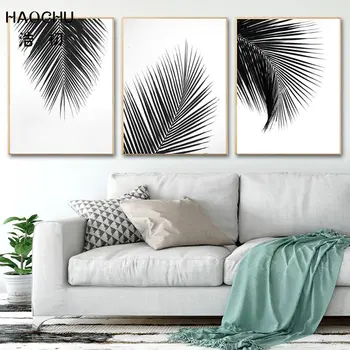 HAOCHU Black & White Palm Medžių Lapai Tapybos Drobės Spausdina ir Spausdina Minimalistinio Sienos Meno Dekoro Nuotraukos Šiaurės šalių Namų Sienų Dekoras