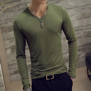 Laamei Plius Dydis 3XL vyriški ilgomis Rankovėmis marškinėliai Rudenį Atsitiktinis Vyrų T-shirt V-Kaklo Viršūnes&Tees Kietas Streetwear Slim Fit Vyrų T-shirt