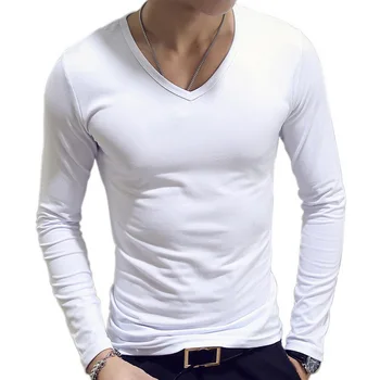 Laamei Plius Dydis 3XL vyriški ilgomis Rankovėmis marškinėliai Rudenį Atsitiktinis Vyrų T-shirt V-Kaklo Viršūnes&Tees Kietas Streetwear Slim Fit Vyrų T-shirt