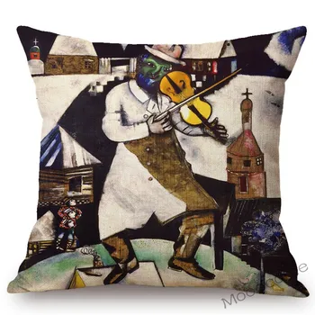 Modernios Naftos Tapyba Meno, Kubizmo, Siurrealizmo Impresionizmo Marc Chagall Garsaus Kūrinio Pagalvės Užvalkalą Gimtadienio Smuikininkas Pagalvėlė Padengti