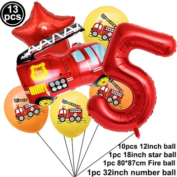 13pcs/set 2 3 Gimtadienio Fire Truck Lateksiniai Balionai 32INCH Raudona Skaičius Baloons Baby Shower Ugniagesiai Gimtadienio Apdaila