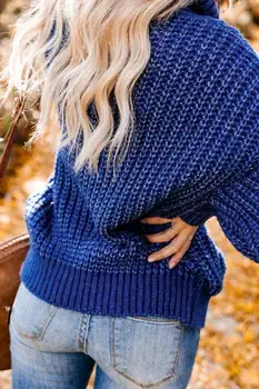 Mėlyna/Geltona/Violetinė Stambusis Golfo Megztinis Viršuje Moterų Žiemą megztinius ilgomis Rankovėmis vientisos Spalvos Atsitiktinis Palaidų Plius Dydis XL Megztinis