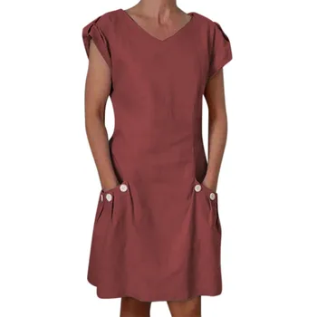 SAGACE 2019 Moterų Atsitiktinis Suknelė, Kietas Susiėmę Kišenės V-Kaklo Shift Medvilnės mygtuką kišenės, Sagomis-dekoras Seksualus Suknelės Moterų Suknelė