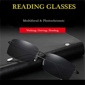 Ultra Plonas Taškus Titano Photochromic multifocal skaitymo akiniai vyrai moterys anti-blue Ray Progressive presbyopic akinius 1.5