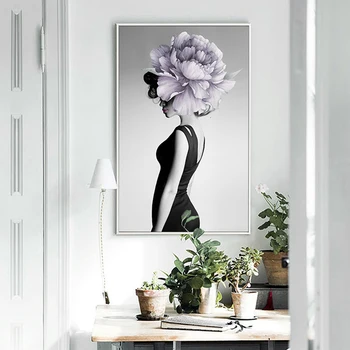 Abstrakti Moteris, Gėlių Aukštos Kokybės Atspausdinta Drobė, Tapyba Sienos Meno Spaudinius Plakato Nuotrauką kambarį Namuose Šiaurės Dekoras