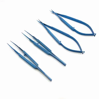 Titano 14cm Oftalmologijos mikrochirurginių instrumentų Rinkinys, žirklės, adata turėtojas pincetai