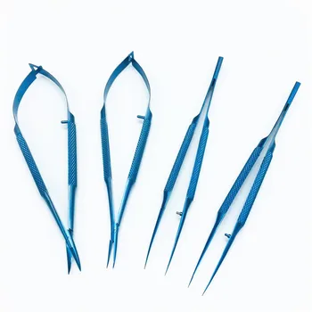 Titano 14cm Oftalmologijos mikrochirurginių instrumentų Rinkinys, žirklės, adata turėtojas pincetai