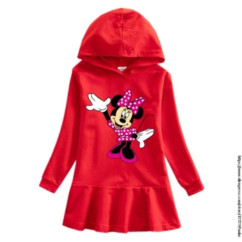 Naujas Medvilnės Vaikų Mergaičių Mickey Mouse Hoodies Suknelė ilgomis Rankovėmis Vaikų mergaičių Minnie Suknelės Kūdikiams su Gobtuvu Drabužiai