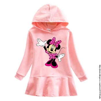 Naujas Medvilnės Vaikų Mergaičių Mickey Mouse Hoodies Suknelė ilgomis Rankovėmis Vaikų mergaičių Minnie Suknelės Kūdikiams su Gobtuvu Drabužiai