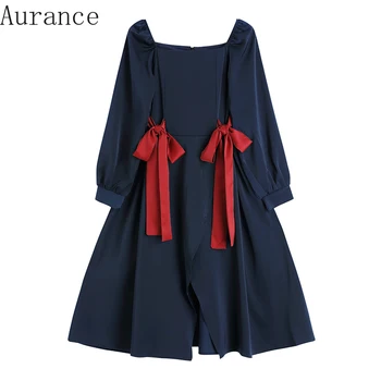 [Aurance] Moterų Suknelė Sluoksniuotos Rankovėmis Naujas Aikštėje Apykakle ilgomis Rankovėmis Tvarstis Derliaus Suknelės Moterims, Laisvas Ilgas Pavasario Suknelės 2021