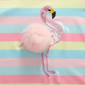 Kūdikių Mergaičių 12M-5T Suknelė Juostele Spausdinti Rutulio Ledai Flamingo Modelis trumpomis Rankovėmis Prarasti Atvėsti Vasaros Vaikų Drabužiai