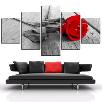 HD Namų Apdailos Drobė Nuotraukas Kambarį Šiuolaikinės 5 Skydelyje Raudona Rožė Gėlių Spausdinti Tapybos Sienos Meno Modulinės Plakato Rėmas