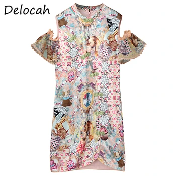 Delocah Vasaros Moterų Mados Dizaineris Mini Suknelė Seksualus Stebėjimo Nėriniai Siuvinėjimo Gėlių Spausdinti Ponios Slim Šalies A-Line Dresses