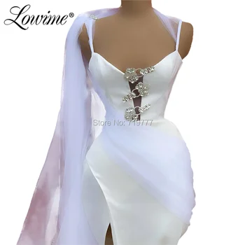 Balta Vakare Gown Dubajaus Moterų Plius Dydis Užsakymą Undinė Prom Ilgai Garsenybių Suknelės 2020 Satino Seksualus Vestuvės Dress