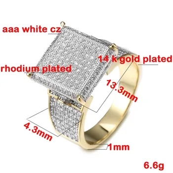 Aukštos Kokybės Kvadratinės Kristalų Žiedai Vyrams, Micro Asfaltuotas AAA Kubinis Cirkonis Lediniame Iš Hip-Hop Žiedas Dovana