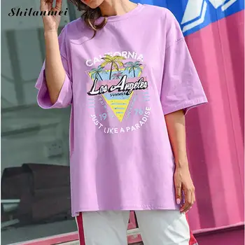 T-Marškinėliai Moterims Harajuku Laisvalaikio Paprasta Visų Rungtynių Prašmatnus Hip-Hop Streetwear Ilgai Moteriški Prarasti Draugą T-Shirt Pusė Rankovės Tees