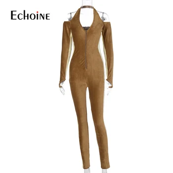 Echoine 2020 m. rudens žiemos moterys aksomo apynasrio užtrauktukas kratinys seksualus jumpsuit mados Fitneso streetwear komplektus bodycon megztinis