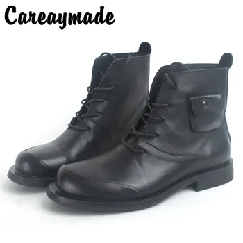 Careaymade-Originalus retro rankų moterų nuogas batai visiškai realus odos vienos įkrovos priekiniai nėrinių platus pusėje motociklo batai