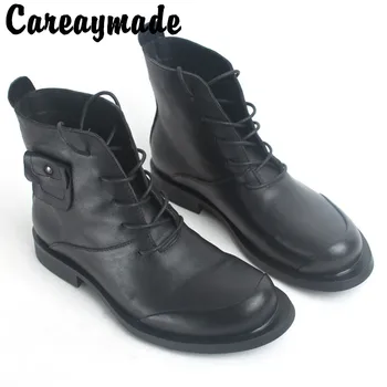 Careaymade-Originalus retro rankų moterų nuogas batai visiškai realus odos vienos įkrovos priekiniai nėrinių platus pusėje motociklo batai