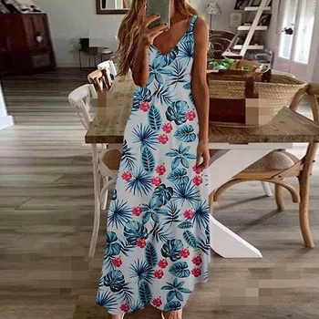 2020 metų Vasaros Namų Moterų Printed Dress Bohemijos Plius Dydis 5XL Paplūdimio Suknelė Seksualus Giliai V Kaklo Sundress Rankovių Ilgio Vestidos