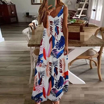2020 metų Vasaros Namų Moterų Printed Dress Bohemijos Plius Dydis 5XL Paplūdimio Suknelė Seksualus Giliai V Kaklo Sundress Rankovių Ilgio Vestidos