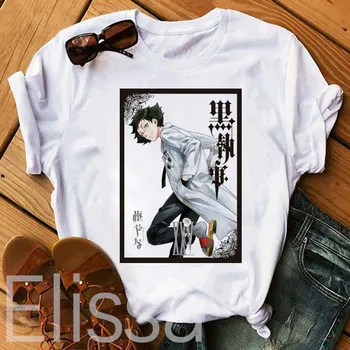 Anime Black Butler Marškinėliai korėjos pop Streetwear mergina marškinėliai Vasaros Sebastian Cosplay Trumpas Rankovėmis Tee Viršūnes Moterų Anime T-Shir