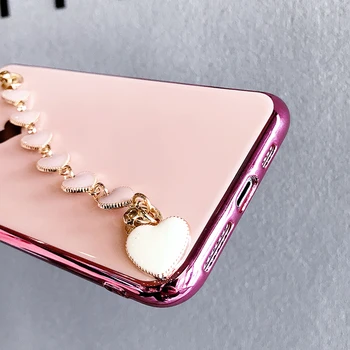 Rožinė Žalia meilė širdies 3D brangakmenio apyrankės minkštas viršelis iphone 11Pro MAX 11 XS XR 7 8plus 12 Mini 12Pro Max SE 6plus atveju atgal