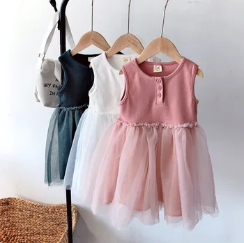 Vaikams kūdikių mergaičių vasaros rankovių kietas medvilnės tinklelio suknelės princesė atsitiktinis suknelė vaikiška apranga vaikams kostiumai 3-8Y