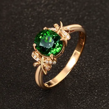 Gamtos Smaragdas Žiedai Moterims Rose Aukso Spalva Žalia turmalinas drugelis Spalvingas Akmuo Cirkonis Sužadėtuvių Žiedas, Vestuvių Dovana