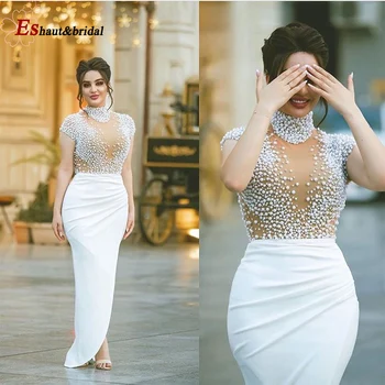 Dubajus Elegantiškas Undinė Vakaro Suknelė Moterims 2020 Arabija Aukšto Kaklo, ilgomis Rankovėmis Perlai Duobute Oficialią Šalies Chalatai
