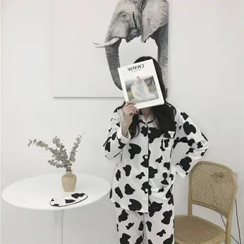 Karvė Spausdinti Pižama Moterims Mielas Namų Kostiumas Sleepwear Nustatyti Žiemos Pižamos Moterims Homewear Pijama Mujer Namų Drabužiai Moterims