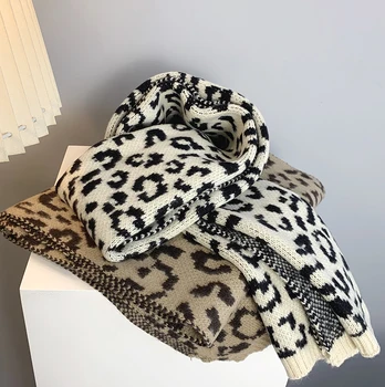 Mados dizaino seksualus leopardas spausdinti taško skara skara aukštos kokybės rudens ir žiemos derliaus ilgai megzti šiltas kaklo šaliką