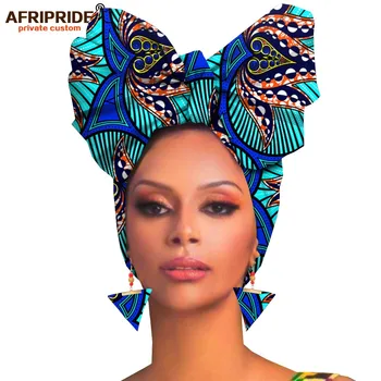 Afrikos headwraps+earings 2 gabalas rinkiniai afrikos moterų galvos skara ankara tradicinių headtie šalikas turbaną AFRIPRIDE A19H007
