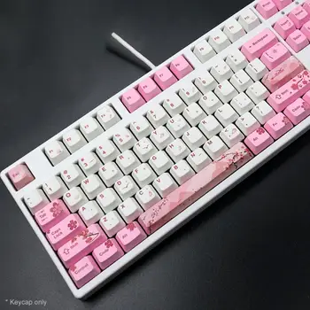 104 Klavišai PBT Rožinė Sakura Modelis Keycaps Pakeitimo Rinkinys Klaviatūra Priedų