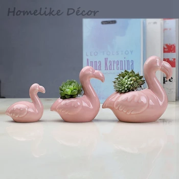Pakuotėje 3 vnt Flamingo formos keramikos vazonas Mini flamingo porceliano gėlių, augalų puodą, skirtą Staliniams kompiuteriams Namų, Sodo puošmena