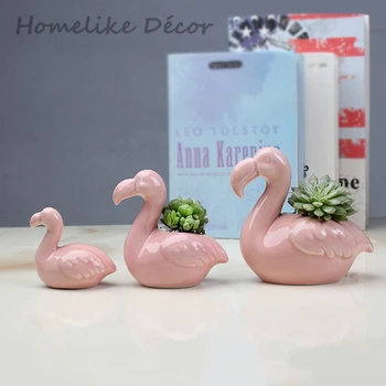 Pakuotėje 3 vnt Flamingo formos keramikos vazonas Mini flamingo porceliano gėlių, augalų puodą, skirtą Staliniams kompiuteriams Namų, Sodo puošmena