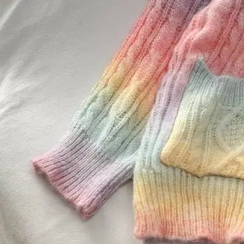 EBAIHUI 2021 m. Pavasarį moterų megzti striukė Vaivorykštė Cardigan Prarasti Overisize Moterų kailis džemperis moterims Spalvinga Dryžuotas Megztinis