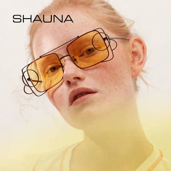 SHAUNA Unikalus Moterų Aikštė Akiniai nuo saulės Ženklo Dizaineris Avant-garde Tendencija Gatvės Šaudymo Akinių Rėmeliai Vyrų
