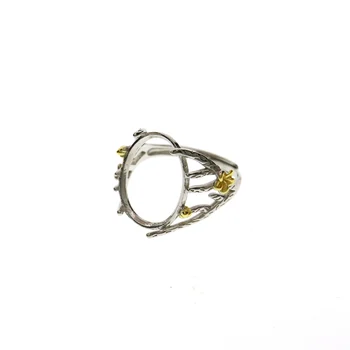 13x18MM Aukso Žiedų 925 Sterlingas Sidabro Medžio Šaką Ovalo Cabochon Bezel Reguliuojamas Žiedas Parametrai 