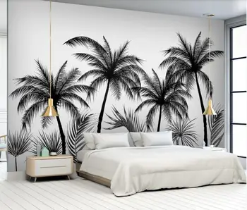 AINYOOUSEM Juoda ir balta brėžinys kokoso medžio fone sienos tėtis peint papel de parede tapetai, 3d tapetai, lipdukai