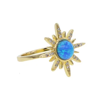 Spalvotų Cirkonis Blue Fire Opal Žiedai Moterims Vintage Mados geltonos Aukso spalvos Užpildyti Birthstone gėlės Žiedas