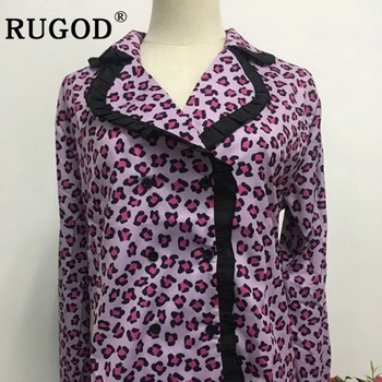 RUGOD Mados Giliai V-Kaklo Marškinėliai moterims Atsitiktinis Leopardas Spausdinti ilgomis rankovėmis Lady Office Palaidinės, topai elegantiškas šalis palaidinė femme