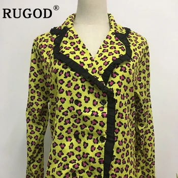 RUGOD Mados Giliai V-Kaklo Marškinėliai moterims Atsitiktinis Leopardas Spausdinti ilgomis rankovėmis Lady Office Palaidinės, topai elegantiškas šalis palaidinė femme