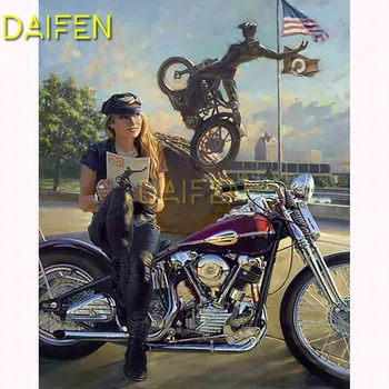 Visiškai Apvalus Deimantas siuvinėjimo kvadratiniu Diamond mozaikos motociklo mergina kaubojus smuikas traukinio 5DIY Diamond tapybos kryželiu