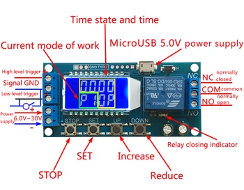 WAVGAT Micro USB Skaitmeninis LCD Ekranas Laiko Vėlinimo Relė Modulis DC 6-30 V Kontrolės Daugiafunkcį Laikmačio Jungiklis Sukelti Ciklo Modulis